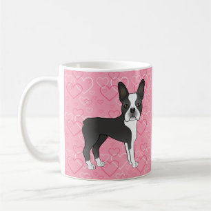 Caneca De Café Cachorro Boston Terrier Preto E Branco Em Corações