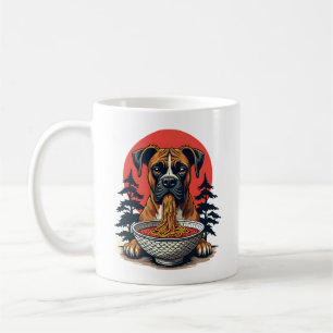 Caneca De Café Cachorro Boxer Antigo Comendo Ramen Pôr do Sol Jap