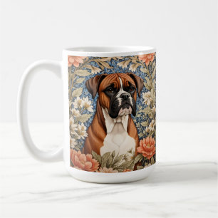 Caneca De Café Cachorro Boxer Elegante Inspirado em William Morri