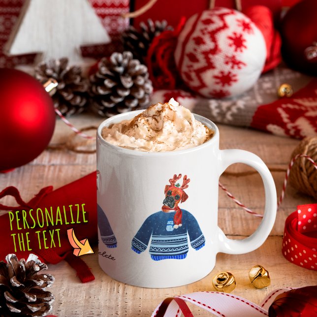 Caneca De Café Cachorro Boxer Vestindo Suéter Feio Amante de Cach (Criador carregado)
