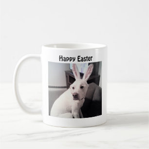 Caneca De Café Cachorro Branco Bonito Vestindo Coelho da Páscoa