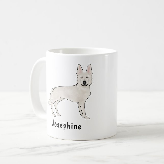 Caneca De Café Cachorro branco branco branco de pastor GSD, com n (Frente Esquerda)