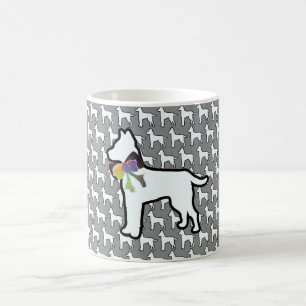 Caneca De Café Cachorro Branco Com Arco Cinza