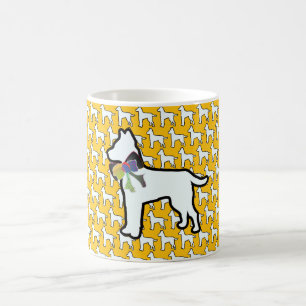 Caneca De Café Cachorro Branco Com Laço Amarelo