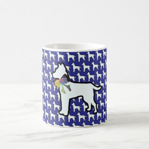 Caneca De Café Cachorro Branco Com Laço Azul
