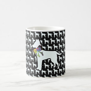 Caneca De Café Cachorro Branco Com Laço Preto