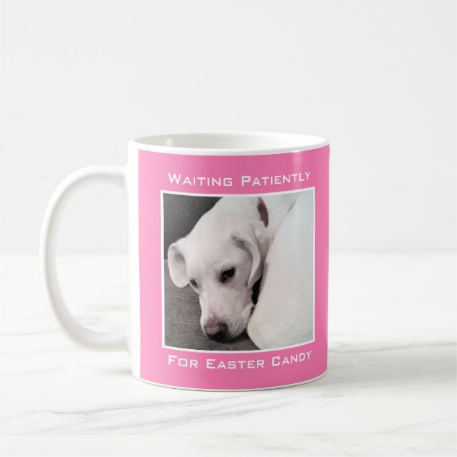 Caneca De Café Cachorro Branco Lento E Bonito À Espera De Páscoa  (Esquerda)