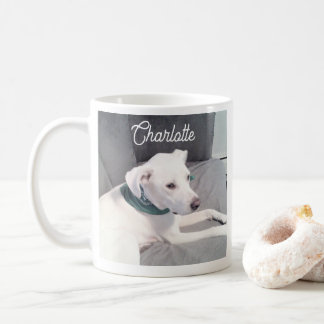 Caneca De Café Cachorro Branco Simples e Fofo Foto Adicionar Nome