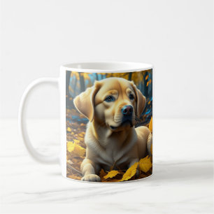 Caneca De Café Cachorro brincando nas folhas de outono