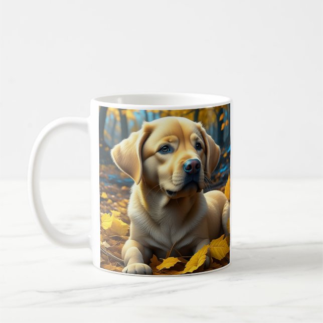 Caneca De Café Cachorro brincando nas folhas de outono (Esquerda)