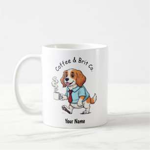 Caneca De Café Cachorro Brittany Spaniel Engraçado no Terno de Ne