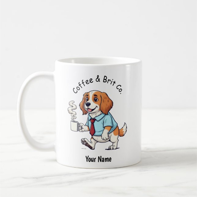 Caneca De Café Cachorro Brittany Spaniel Engraçado no Terno de Ne (Esquerda)
