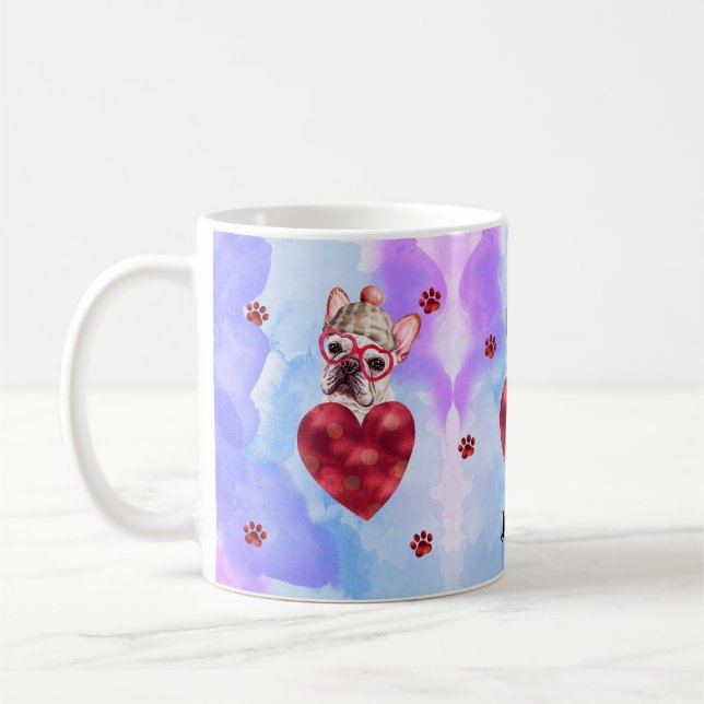 Caneca De Café Cachorro Bulldog Francês Roxo Azul Presente Dia do (Esquerda)