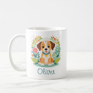 Caneca De Café Cachorro Cachorrinho Floral Fofo