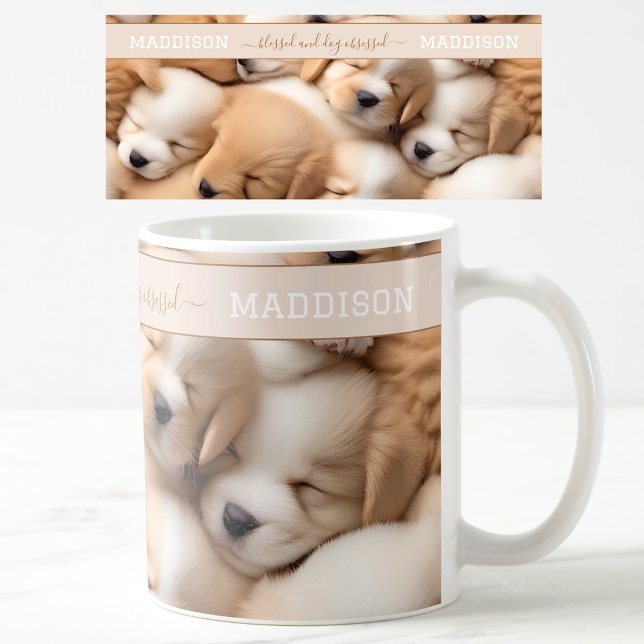 Caneca De Café Cachorro Cachorro Cachorro Cachorro Nome Mug (Cute Puppies Dog Lover Name Mug)