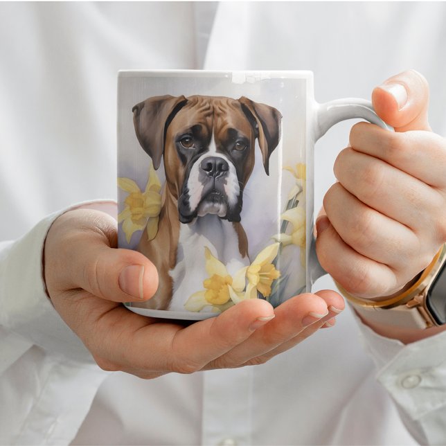 Caneca De Café Cachorro Cachorro Cachorro Com Daffodils Amarelos  (Criador carregado)