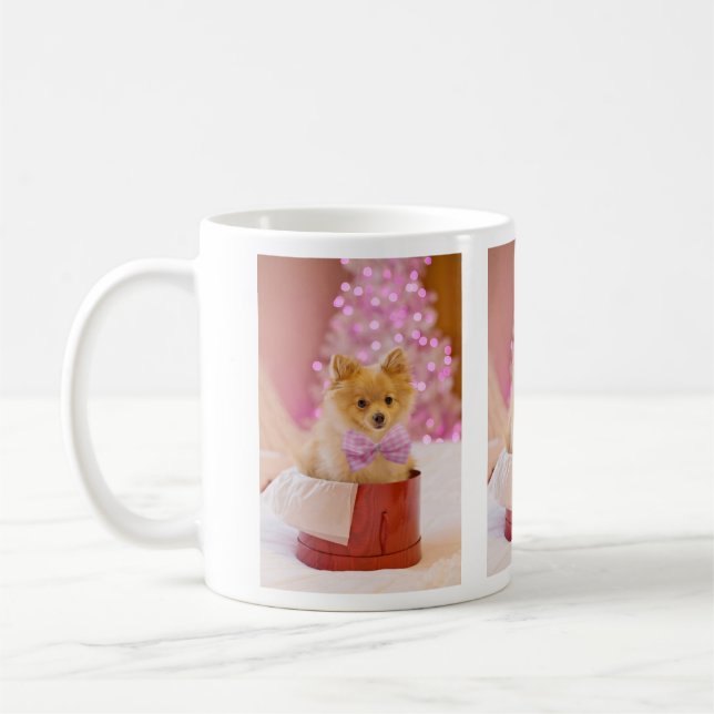 Caneca De Café Cachorro Cachorro com Foto de Natal de Arco Rosa (Esquerda)
