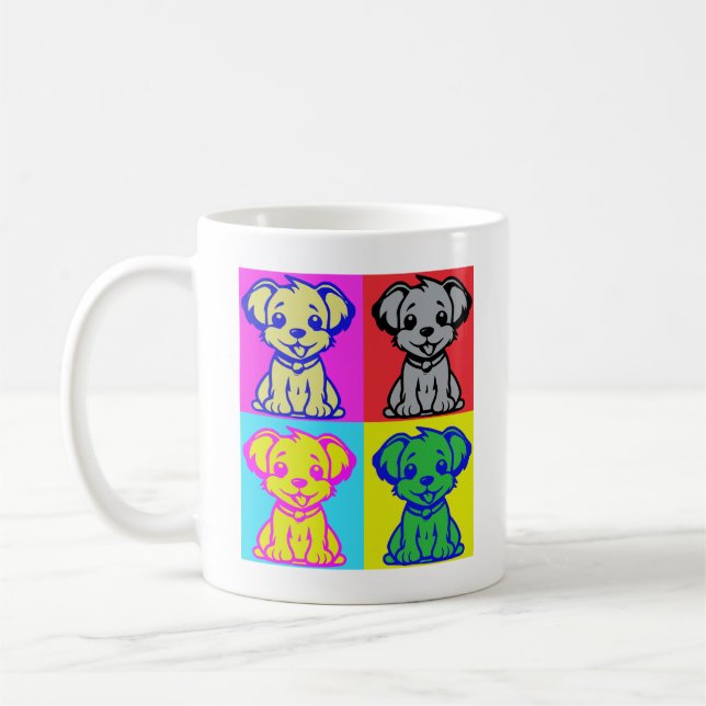 Caneca De Café Cachorro Cachorro Pop Art Quatro Cachorros (Esquerda)