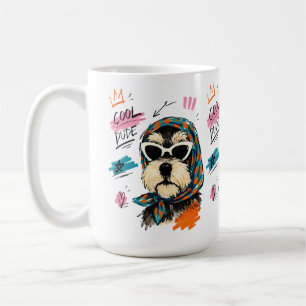 Caneca De Café Cachorro Cara Legal Óculos de Sol Cachecol Arte Es