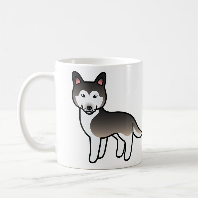 Caneca De Café Cachorro Cartoon Siberiano Husky Cinza Lobo (Esquerda)