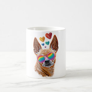 Caneca De Café Cachorro Chihuahua com Corações Dia dos Namorados