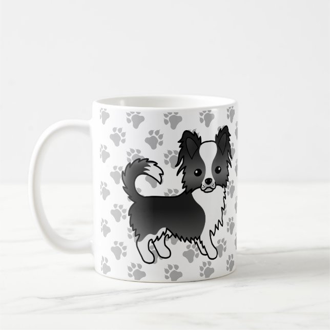 Caneca De Café Cachorro Chihuahua de Casaco Longo Preto e Branco  (Esquerda)