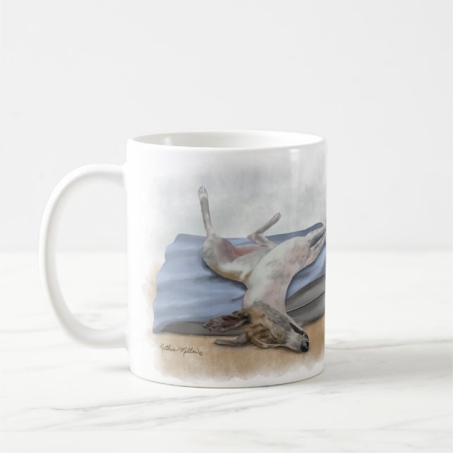 Caneca De Café Cachorro cinzento deitado engraçado desenho animad (Esquerda)