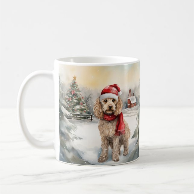 Caneca De Café Cachorro Cockapoo na Neve Natal (Esquerda)