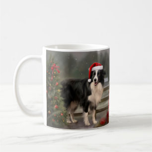 Caneca De Café Cachorro Collie Fronteira no Natal da neve