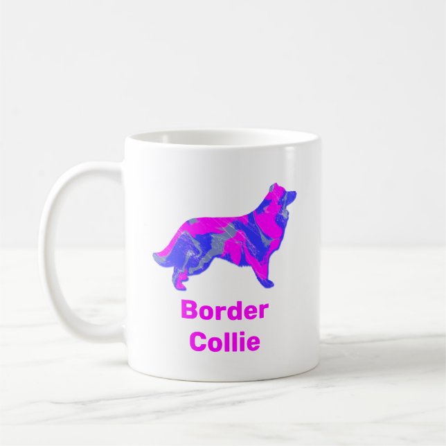 Caneca De Café Cachorro Collie Quente Rosa e Azul (Esquerda)