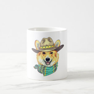Caneca De Café Cachorro Corgi com Chapéu de Cowboy