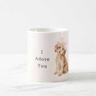 Caneca De Café Cachorro Creme Adore Laço Rosa