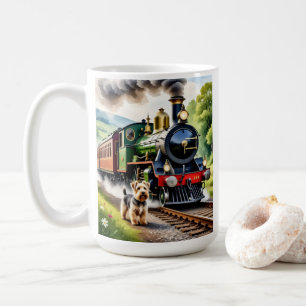 Caneca De Café Cachorro cumprimentando trem a vapor