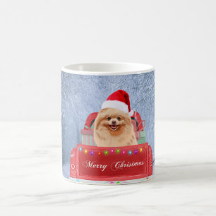 Caneca De Café Cachorro da Pomerânia em Neve sentado no Caminhão 