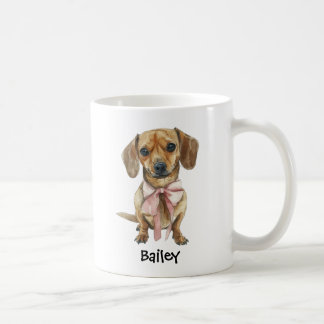 Caneca De Café Cachorro Dachshund Coquette de Aquarela Personaliz