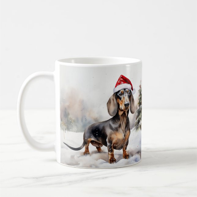 Caneca De Café Cachorro Dachshund na Neve Natal (Esquerda)