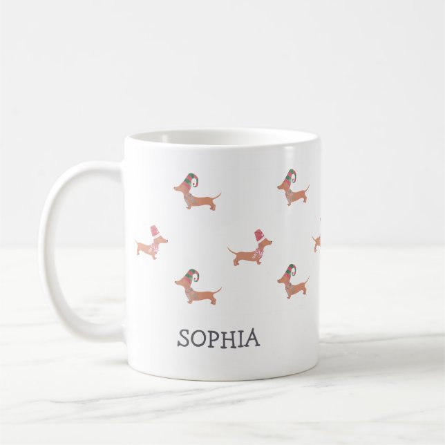 Caneca De Café Cachorro Dachshund Natal (Esquerda)