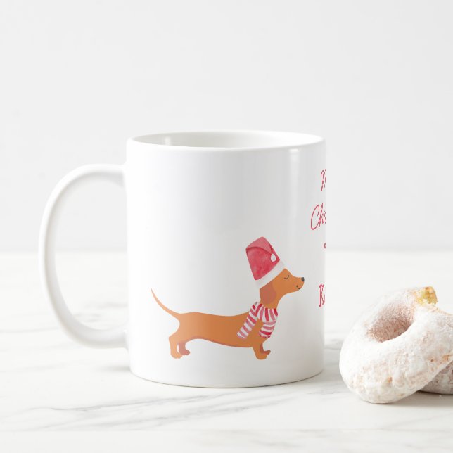 Caneca De Café Cachorro Dachshund Natal (Com Donut)
