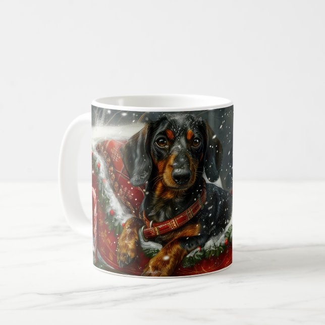 Caneca De Café Cachorro Dachshund Natal Festivo (Frente Esquerda)