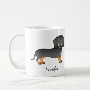 Caneca De Café Cachorro Dachshund Preto e Marrom de Pelo Liso & N