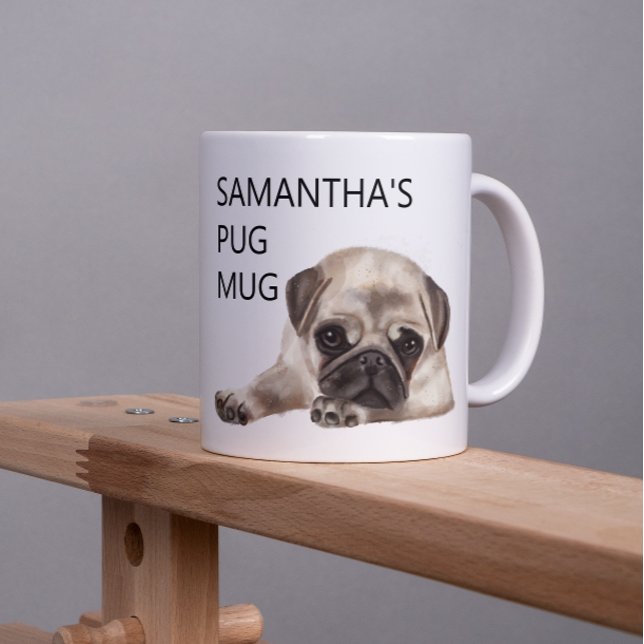 Caneca De Café Cachorro de água-forte Monograma Nome Pug Mug (Criador carregado)