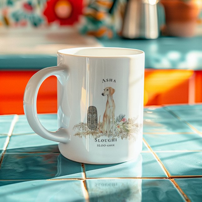 Caneca De Café Cachorro de Aquarela Sloughi | Monograma (Criador carregado)