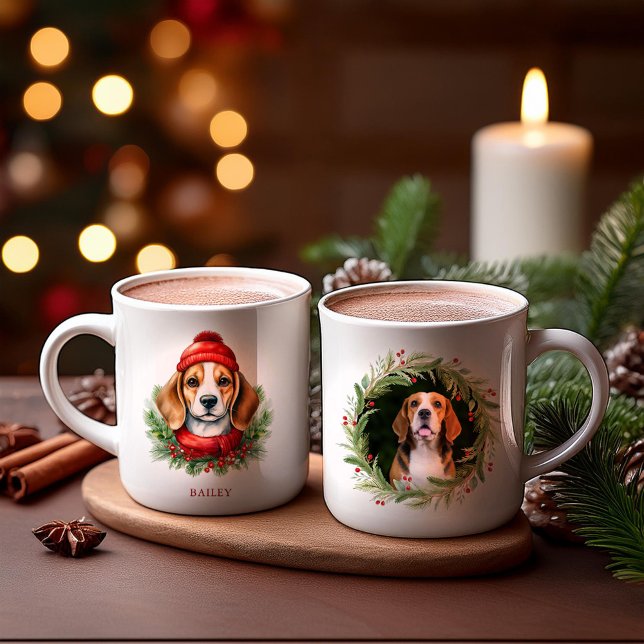 Caneca De Café Cachorro de Beagle de Natal com Aquarela (Criador carregado)