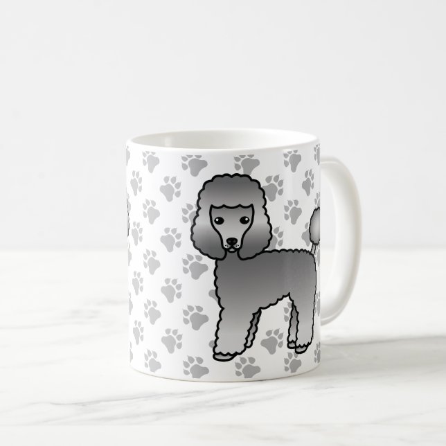 Caneca De Café Cachorro de Cartoon de Poodle com cinza (Frente Esquerda)
