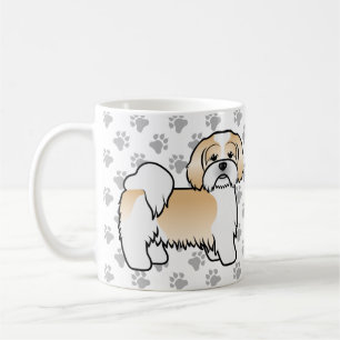 Caneca De Café Cachorro De Cartoon Dourado E Branco Lhasa Apso
