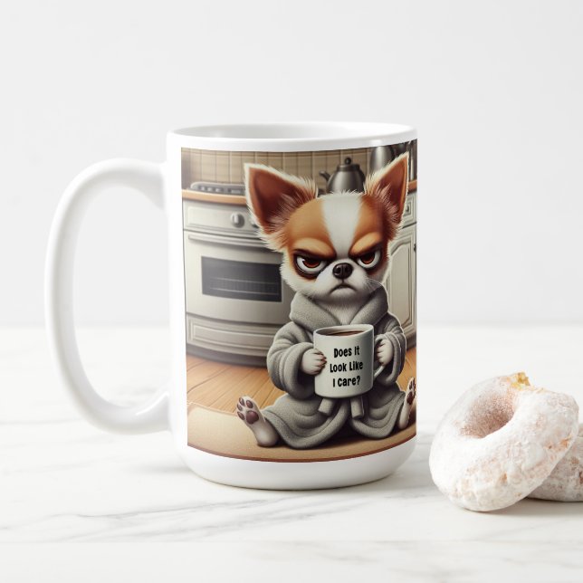 Caneca De Café Cachorro de Cartoon Engraçado na Cena da Cozinha (Com Donut)