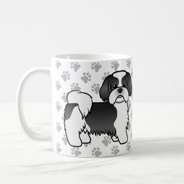 Caneca De Café Cachorro de Cartoon Negro E Branco Shih Tzu Cute (Esquerda)