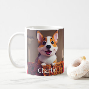 Caneca De Café Cachorro de Corgi Adorável com Nome Personalizado