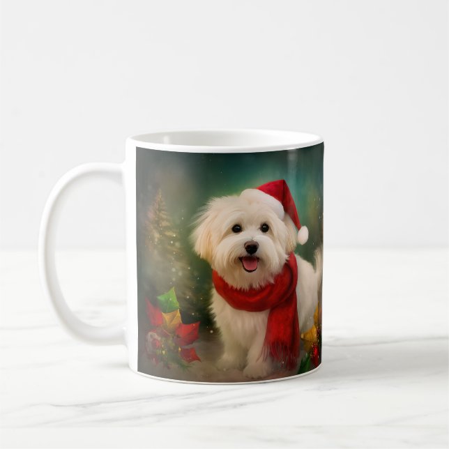 Caneca De Café Cachorro de Coton de Tulear no Natal da Neve (Esquerda)