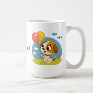 Caneca De Café Cachorro de Desenho Animado Fofo Segurando Balões